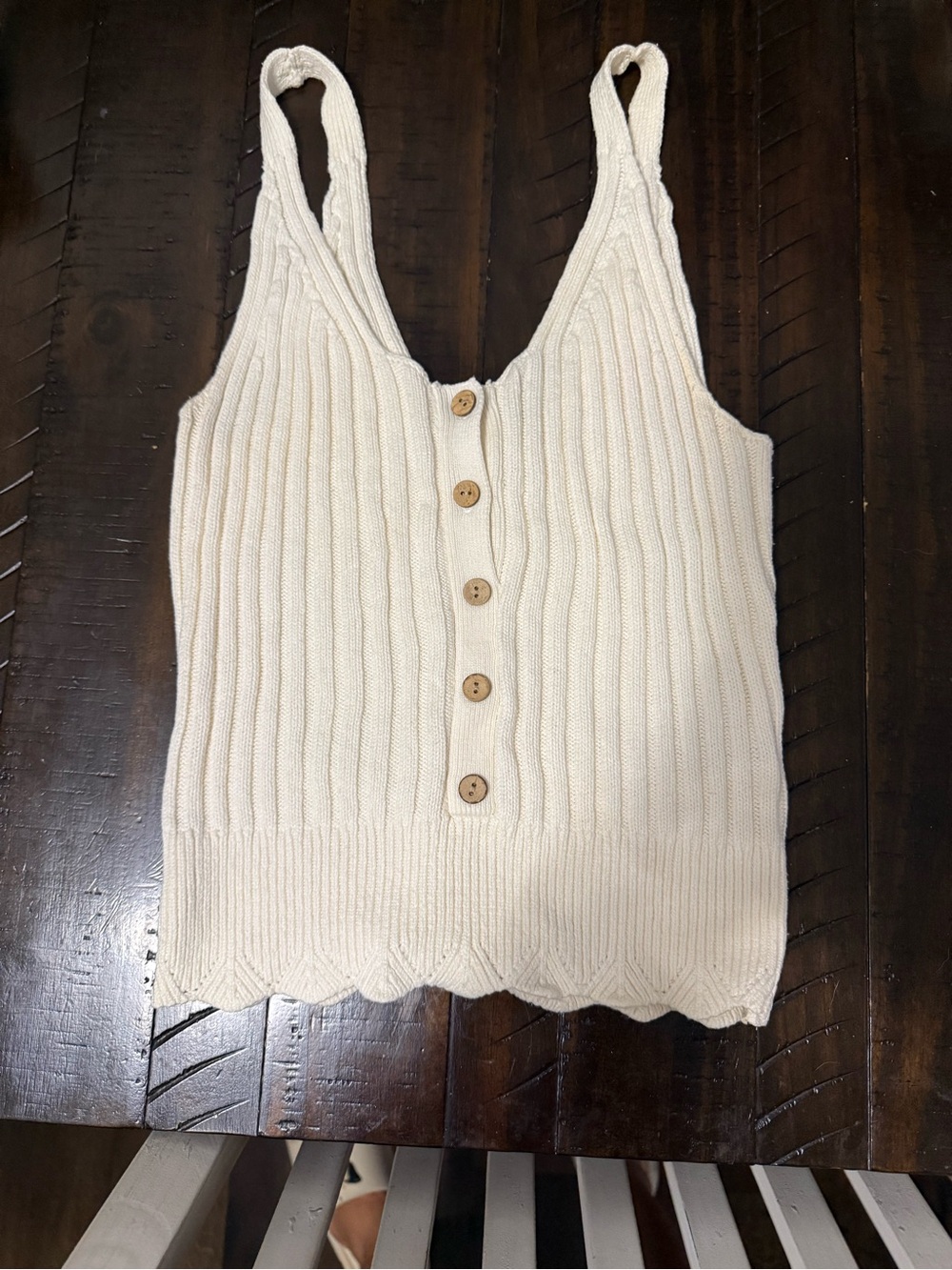 Cream Ribbed Button-Front Knit Tank Top